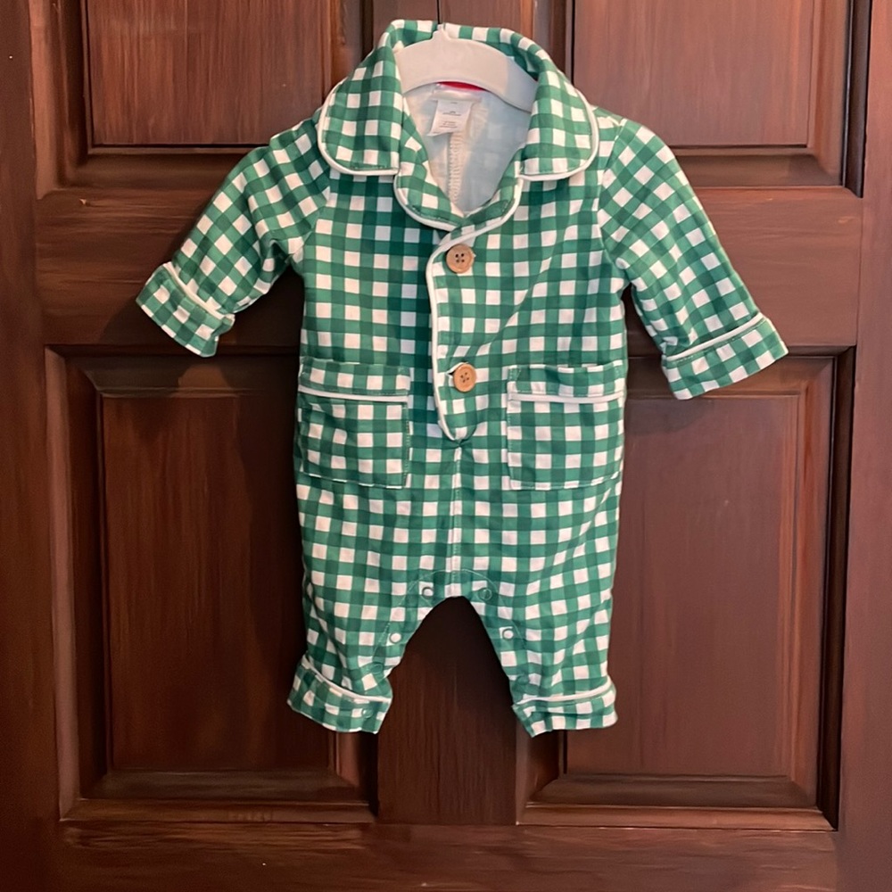 Indigo Baby playsuit in green check, 0-3 months